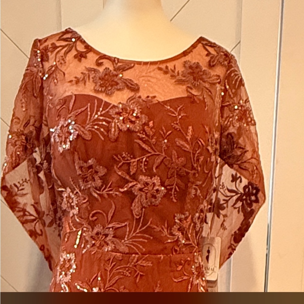 Elegant Long Sleeve Burnt Orange Lace Evening Dress - Picture 3 of 4